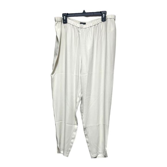 NWT Eileen Fisher Bone Tapered Pant Side Slit & Stretch Waist Neutral Minimalist - Picture 4 of 7